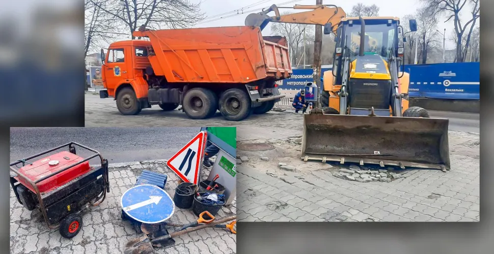 ремонтні роботи, техніка, зливівка, провалля, яма, колеса, громадський транспорт