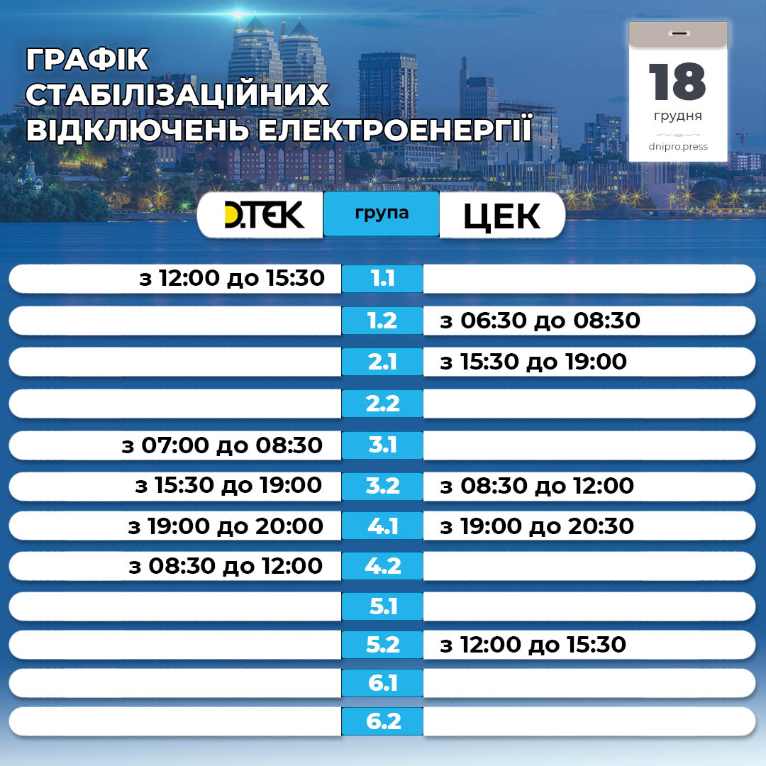 графік відключення світла
